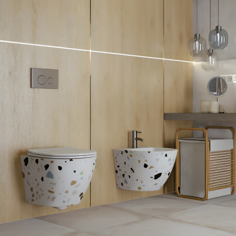 Set wc suspendat Spectrum, Trendi Stone, rimless cu capac inclus, 35.5 x 51.5 cm, alb mozaic